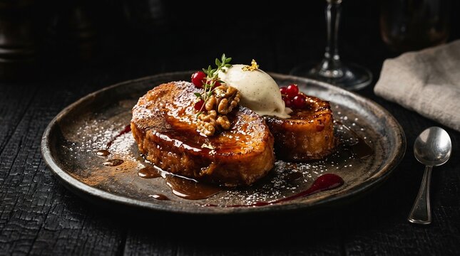 Torrijas: caramelized French toast with vanilla ice cream