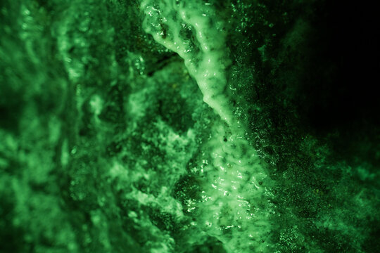 Macro view green mineral rock cave texture