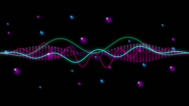 Abstract digital sound wave equalizer background with glowing neon lines