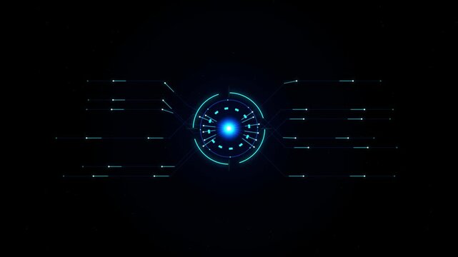 Futuristic digital technology hud with glowing blue circles and branching network data lines network connection futuristic interface abstract lines