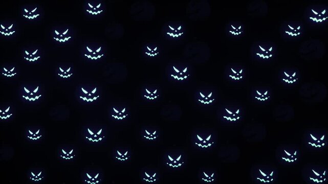 Jack-o-lantern Pumpkins with head move and blue light animated on the beat, seamless loop halloween light show vj clip,3d render