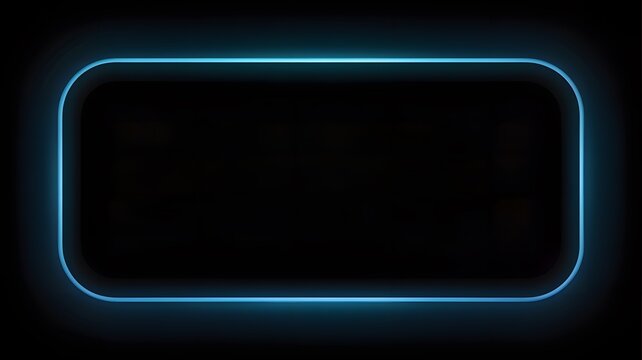 Glowing blue rounded rectangle frame isolated on dark background for modern creative graphic design projects display
