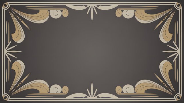 Elegant art deco border frame featuring vintage golden swirls and symmetrical geometric lines on dark background