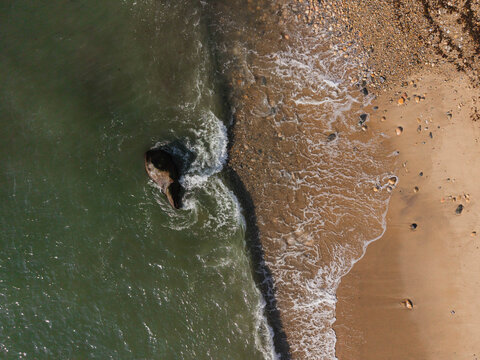 Wave Breaking Around Rock on Montauk Shore