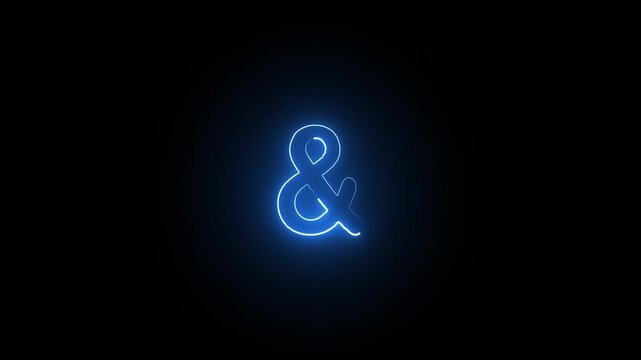 Glowing blue ampersand symbol in futuristic neon light with circular glow effect abstract animation.