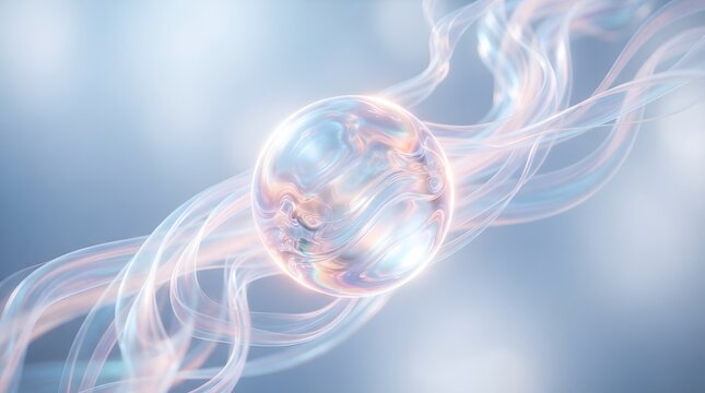 Abstract digital representation of a glowing dna double helix structure floating in blue space