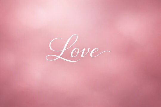 Romantic pink bokeh background with white love script for greeting card wallpaper and banner design