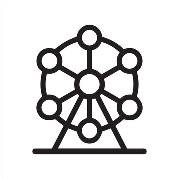 Ferris wheel, amusement park outline icon. Line sign ride, funfair. Vector isolated pictogram for web and app on white background editable stroke.