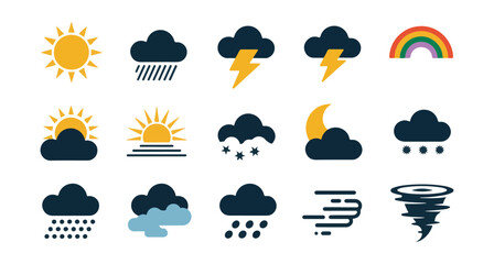 Obraz premium Atmospheric Weather Forecast,Symbols with Vector Design and Illustration Showing Sun Rain Snow, Storm Lightning and Wind Icon Set
