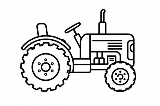 Black and white line icon of a farm tractor vehicle used for agriculture and field work