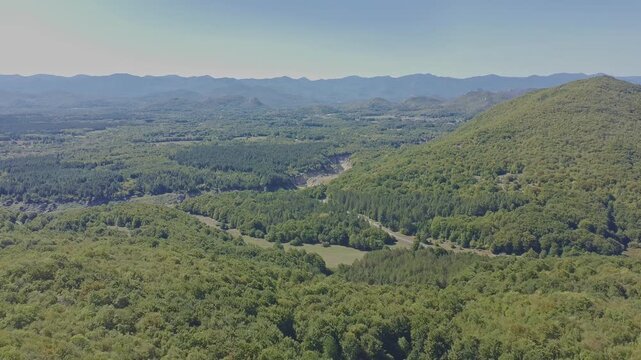 Aerial video of river Lika and nature near Perusic, Croatia