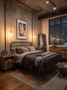 Industrial bedroom interior
