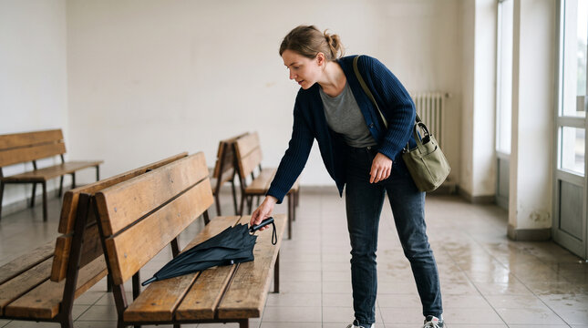 Person Finding an Umbrella on a Bench