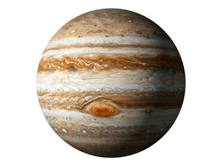 Fototapeta premium Planet Jupiter with Great Red Spot isolated on white | Gas giant atmospheric cloud bands and storms | High resolution 3D render of Jupiter solar system planet | Realistic astronomical illustration