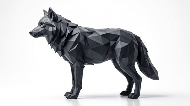 Black Low Poly Wolf Isolated on White Background
