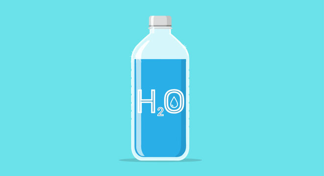 Bottle of water with H2O label.