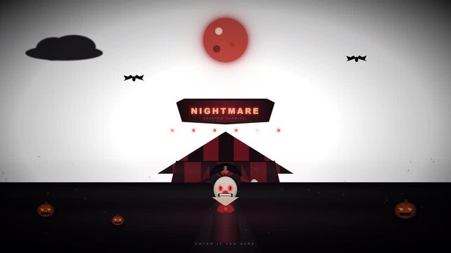 Spooky nightmare animation with creepy character and haunted house