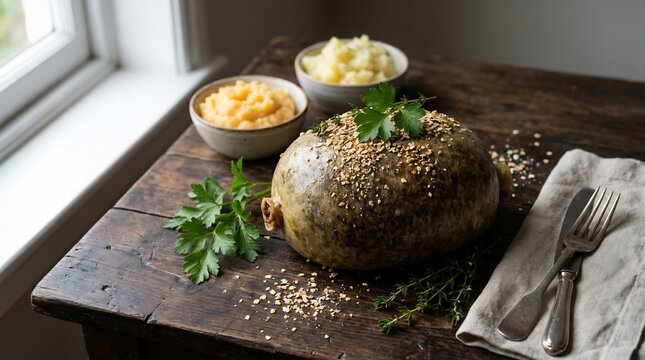 Haggis: savory pudding encased in a casing
