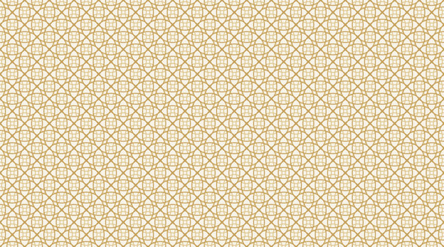 Seamless interlocking geometric circles pattern, gold and cream textured background