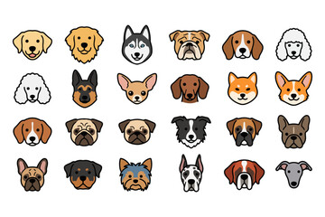 Obraz premium Cute Dog Head Icons Set – Collection of Different Dog Breeds