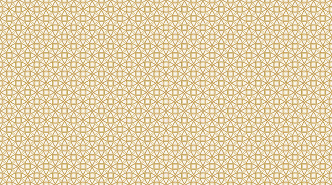 Seamless geometric pattern of interlocking gold circles on a cream background texture
