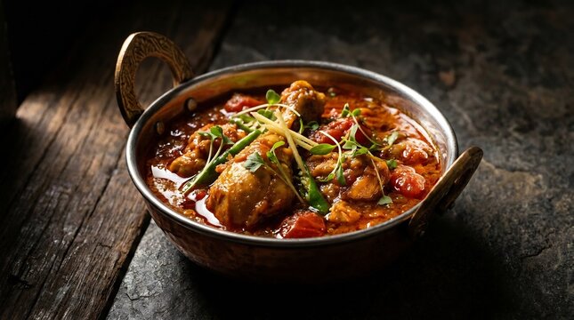 Karahi Dish Closeup: Spicy Chicken Karahi Curry in a Traditional