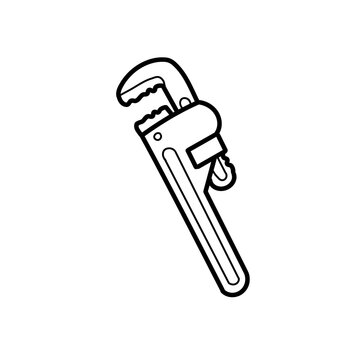 Pipe wrench tool line art icon for plumber repair service
