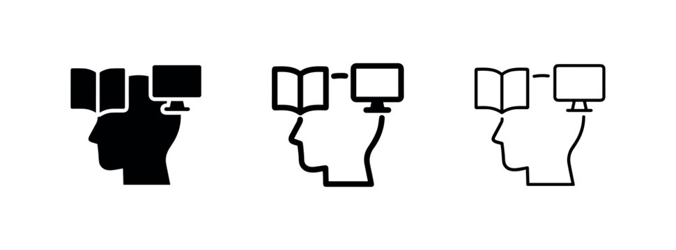 Hybrid Learning and Digital Knowledge Human Head Icon Set
