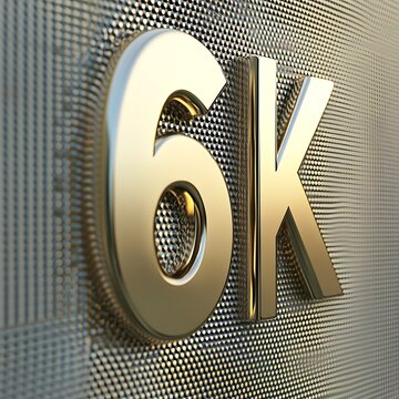 Gold 6k number textured background isolated on white background