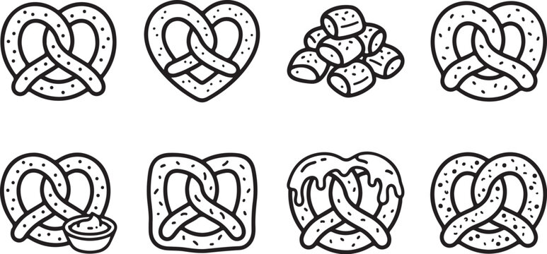 Variety of pretzel shapes and styles illustration