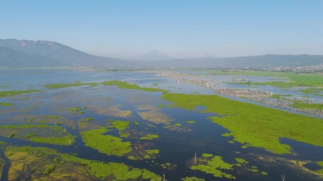 Aerial view of Rawa Pening lake in Central Java, Indonesia.