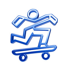 Glossy blue skateboarder 3d render of person riding skateboard symbol isolated on black background © Freelancer