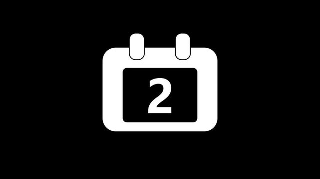 Minimalist calendar animation with number two, white on black background, for ui date