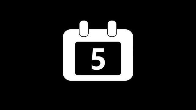 Minimalist calendar with number 5 animation on black background, for date and, deadline concepts fifth