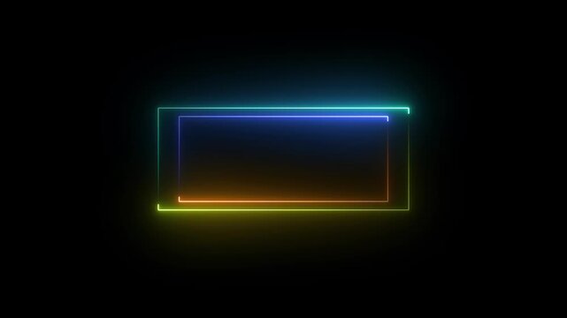 Abstract glowing rectangles appearing and transforming with neon light effect in dark background
