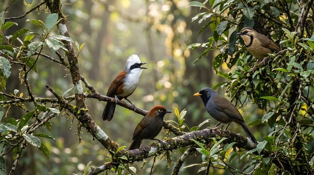 Wild laughingthrush birds