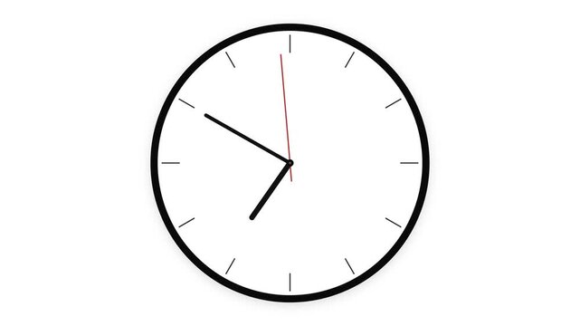 Modern Minimalist Analog Clock with Fast Ticking Red Second Hand on Clean White Background | Time Passing and Deadline Concept Motion Graphic