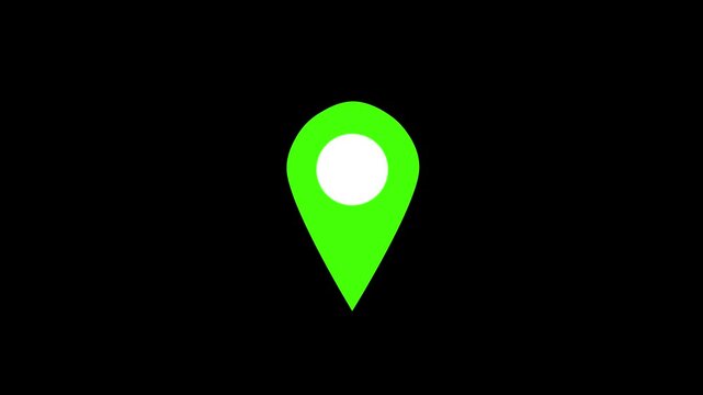 Green map pin markers animating against a black background establishing a digital concept for location services