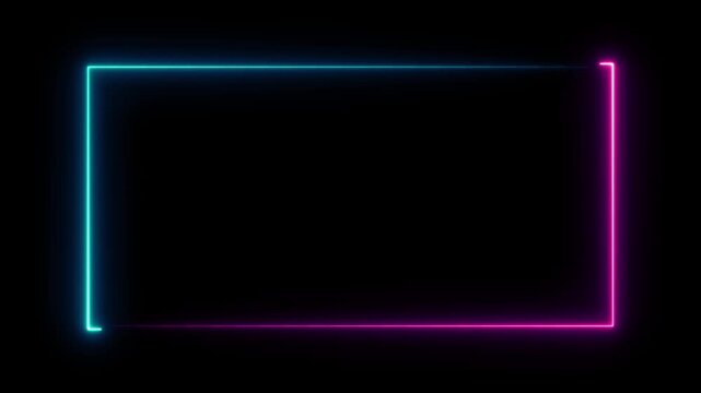 Animated neon rectangle border transitions with glowing blue and magenta light on black background for motion graphics