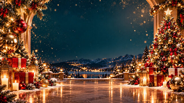Elegant Premium Christmas 3D Background with Festive Holiday Decorations