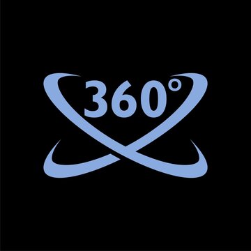 360 degree view simple sign icon isolated on black background