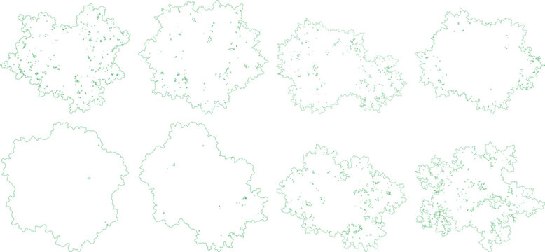 Set 3 Top view tree outline illustration isolated on transparent background