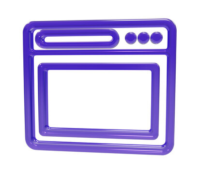 A3d rendered purple web browser window featuring a glossy plastic texture on a transparent background, for digital interface