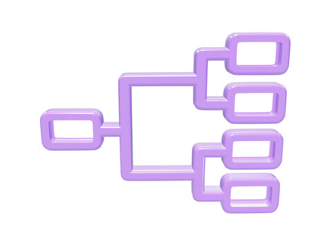 3d rendered of a tournament bracket or organizational chart, featuring a smooth light purple glossy finish on a black background