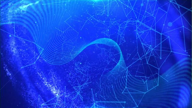 abstract blue digital plexus network technology wave lines, or blue digital network technology background loop seamless 4k.
