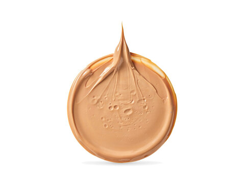 Creamy liquid foundation swatch on white background, beige makeup concealer smear, cosmetic product texture for beauty advertising