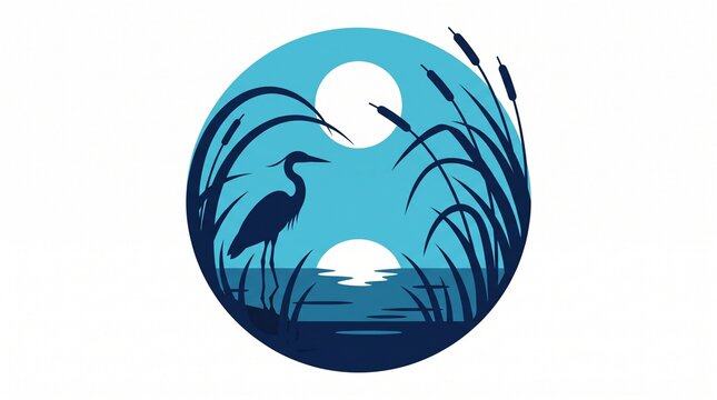 Heron silhouette marsh moonlit water
