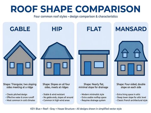 Roof Design Styles Comparison Vector Chart