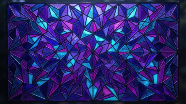 Abstract geometric mosaic pattern in vibrant shades of blue and purple