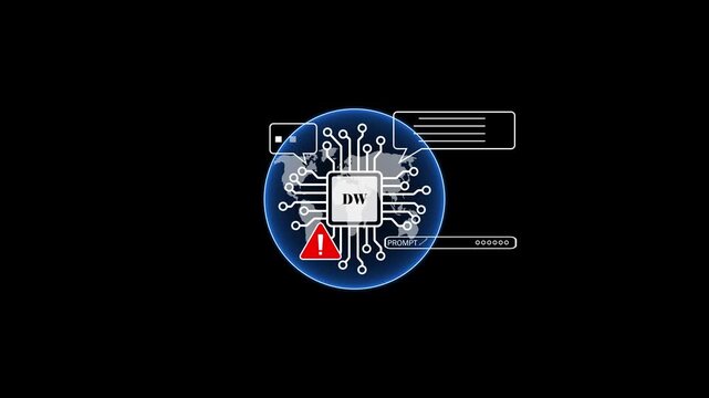 Secure DW Security Status on Abstract Circuit Board Globe cybersecurity safe on black background. 4k video